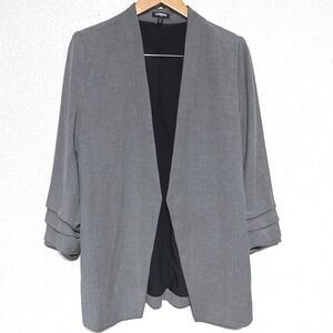 Express Grey Herringbone Open Front Blazer Women's Med Ruched Jacket Classy Chic